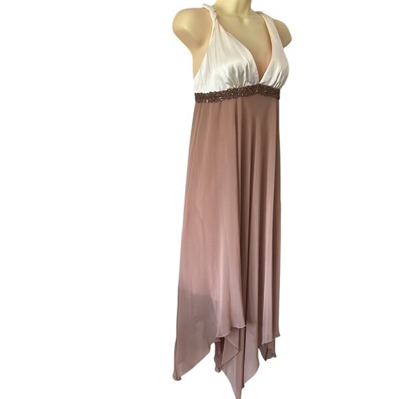 ABS Allen Schwartz Size 4 Satin & Chiffon Special Occasion Dress Beaded Party - Picture 2 of 15